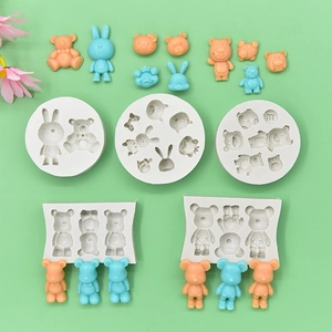 DIY silicone mold set for bear and rabbit shaped fondant chocolate and resin crafts
