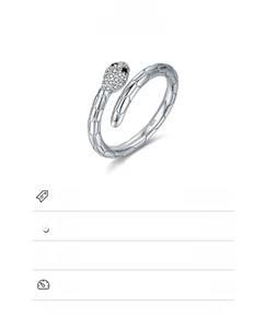 Detail of 925 sterling silver snake ring with micro-pave zircons and 2mm band width