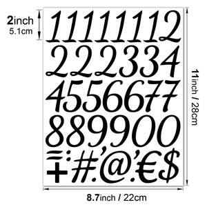Detailed dimension guide for 2 inch black vinyl alphabet and number stickers