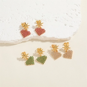 Star and heart zircon earrings in rose red, emerald green, and white color options