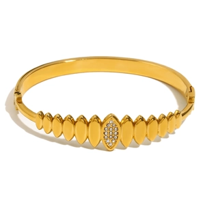 18K gold plated stainless steel hinge bangle featuring a water drop leaf motif with crystals