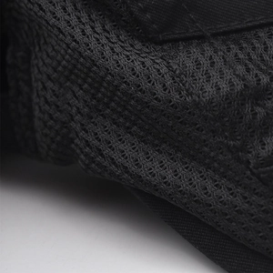 Close-up of black breathable mesh fabric with hexagonal honeycomb weave for sun hats