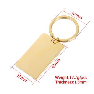 Golden titanium steel rectangular keychain with engraved blank tag and circular ring