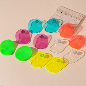 Geometric Transparent Resin Stud Earrings With Silver Earring Post Sweet Candy Color Irregular Oval Minimalist For Women