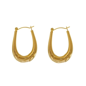 Chic gold-plated U-shaped hoop earrings with unique spiral wire texture and minimalist design