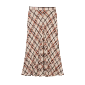 Gonna Midi A Quadri Vita Alta Linea A Vintage Stile Urbano Misto Poliestere Sotto Elegante Per Donne