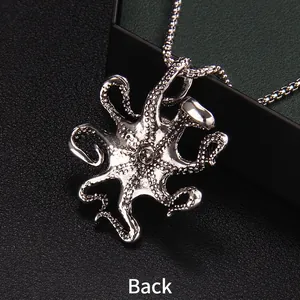 Hip hop octopus skull pendant necklace back view with textured suction cups