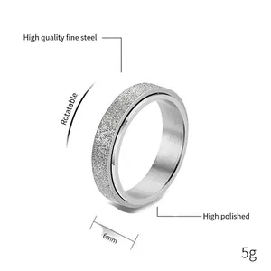 6mm silver spinner ring made of polished stainless steel with sandblast finish for men
