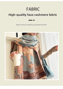 Close-up of thick plum blossom pattern pashmina scarf with soft cashmere-like texture