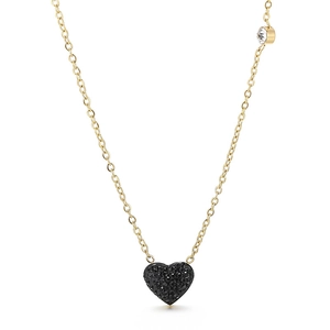 Collier doré avec pendentif cœur noir en micro-pavé de cristaux et un zircon rond brillant