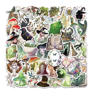 Witch Mystic Forest Decorative Stickers Waterproof PVC For Laptop Luggage Guitar DIY Scrapbook Journaling Hand Painted