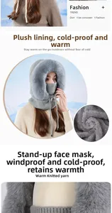 Close-up of windproof knitted balaclava featuring thick fleece lining and faux fur trim