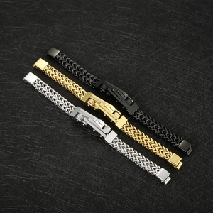 Men's titanium steel bicycle chain bracelets in black, gold, and silver finishes