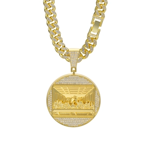 Hip hop gold Cuban chain necklace with iced-out Last Supper medallion pendant