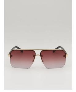 Front view of square metal browline sunglasses with golden double bridge and gradient lenses