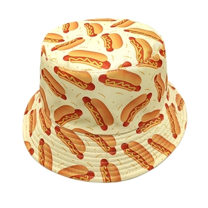 Bob réversible beige avec imprimé hot-dog pour protection solaire en plein air