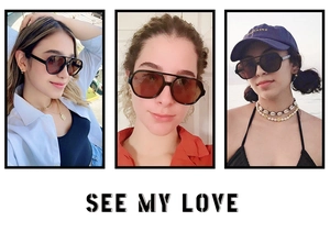 Collage of pilot sunglasses with large frames worn by models in outdoor lifestyle settings