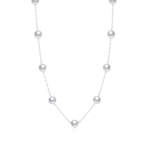 Elegant S925 sterling silver station necklace with white pearls on a minimalist chain