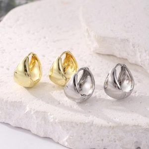 Minimalist Bold Water Drop Hoop Earrings Copper With 925 Sterling Silver Earring Post High Polish For Women