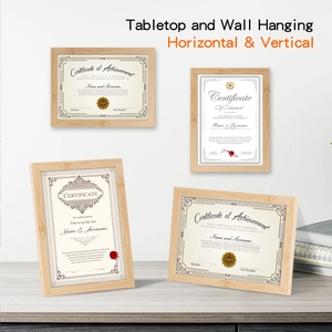 Solid wood certificate frames for tabletop and wall display with light wood grain finish