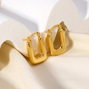 Square Hoop Earrings Stainless Steel 18K Gold Plated Waterproof Hypoallergenic Geometric Minimalist Jewelry For Women