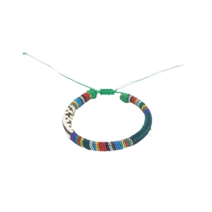 Bohemian handmade woven colorful stripe surf bracelet for men and women on white background