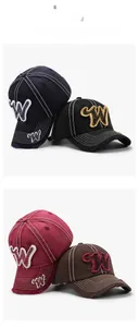 Close-up of vintage baseball caps with 'W' patch embroidery in four assorted colors
