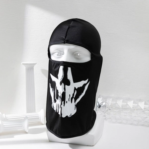 Tactical balaclava face mask with white skull print for outdoor sports and motorcycling