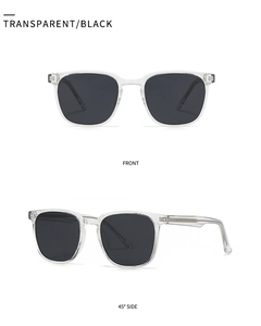 Vue de face et de profil de lunettes de soleil polarisées à monture transparente tendance