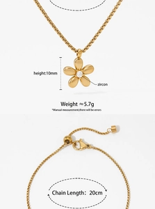 Detailed view of flower jewelry set featuring zircon inlay and adjustable chain length