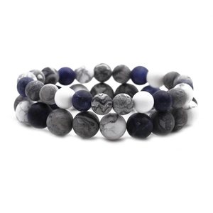 Blue sodalite stone bead bracelets set with natural textures for couples in matte finish