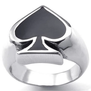 Fashion stainless steel spade ring with black enamel symbol for men and women
