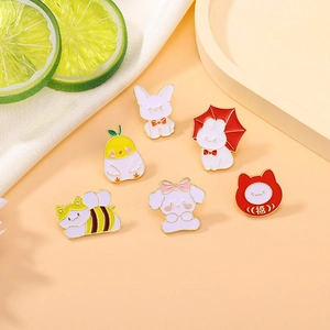 Set of 6 cute enamel pins featuring panda, dog, and cat designs for bags and clothes