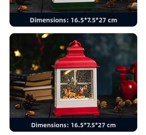 Detailed view of vintage Christmas lantern featuring Santa and glittery snow scene