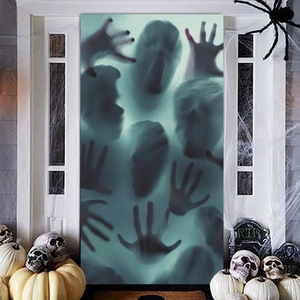 Adesivo Finestra Halloween PVC Viso Fantasma Spaventoso Impronte Mani Atmosfera Orrore Decorazione Parete Porta Vetro Oggetti Scena