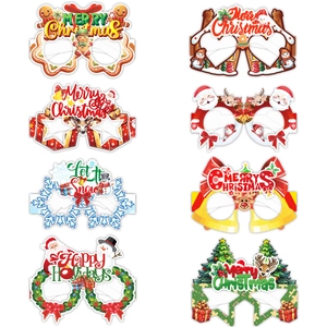 Set of 8 festive Christmas paper glasses featuring Santa, reindeer, and holiday elements