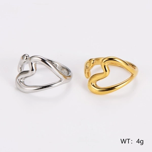 Minimalist gold and silver hollow heart open rings set with polished finish for women