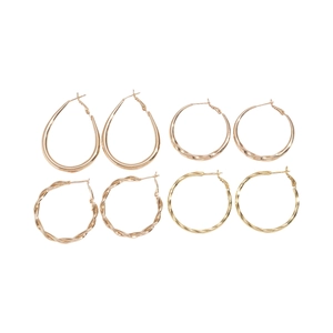 8-piece set of gold and rose gold hoop earrings in round and teardrop shapes