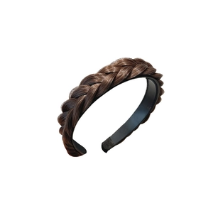 Braided wide fishbone hairband in dark brown hair texture with anti-slip inner teeth