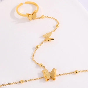 Elegant gold butterfly ring bracelet combo with frosted charms and metal beads