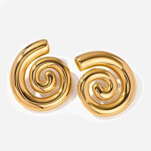 Spiral Swirl Earrings 18K Gold Plated Stainless Steel Geometric Round Studs For Women Minimalist Fashion
