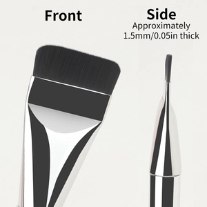 Front and side view of ultra-thin 1.5mm flat foundation brush with silver metal ferrule