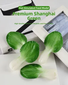 Detailed macro shot of four realistic PVC green vegetable leaf models with realistic textures
