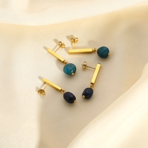 Chic 18k gold plated stainless steel drop earrings featuring natural blue stones
