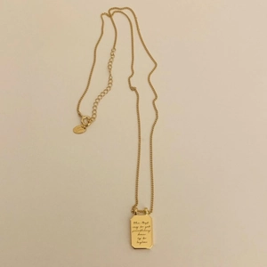 S925 sterling silver gold necklace featuring engraved rectangle pendant with chain