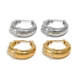 Boucles d'oreilles créoles épaisses en acier inox doré et argenté avec cristaux