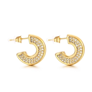 18K gold plated stainless steel C-shaped earrings with sparkling white cubic zirconia