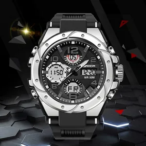 SANDA dual display sport watch with waterproof 50M rating and black rubber strap