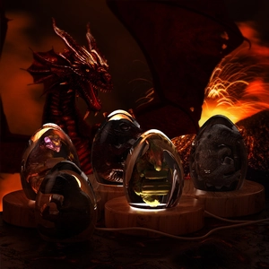 Lampade a uovo di drago 3D in resina con basi in legno luminose ed embrioni dettagliati