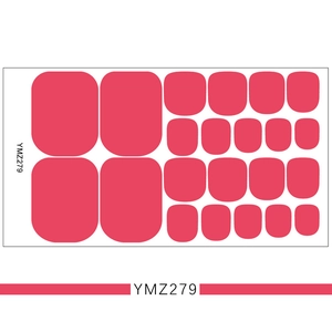 Detailed sheet of solid pink adhesive toe nail stickers in various sizes, model YMZ279